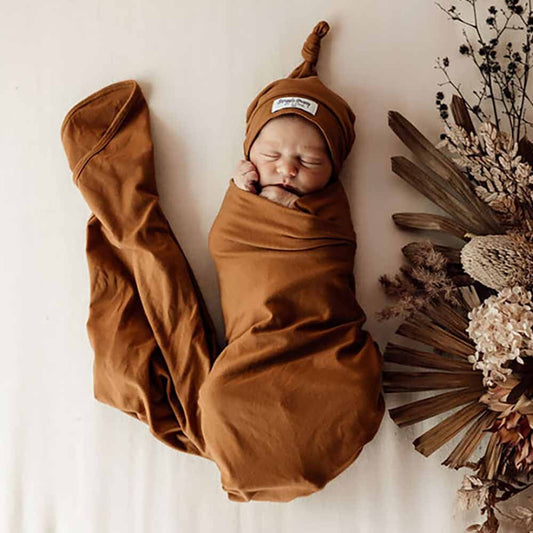 Bronze | Baby Jersey Wrap & Beanie Set - Snuggle Hunny