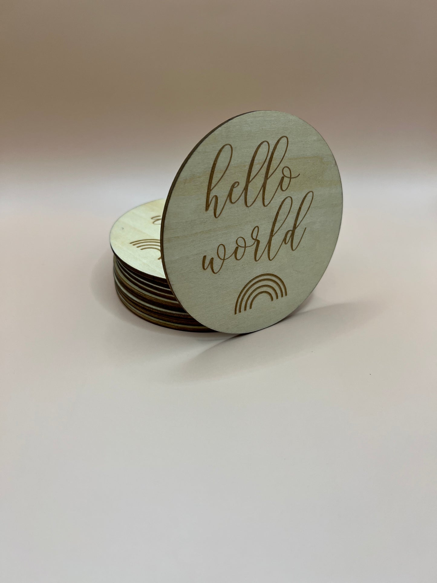 Wooden Milestone Disk - Hello World Rainbow