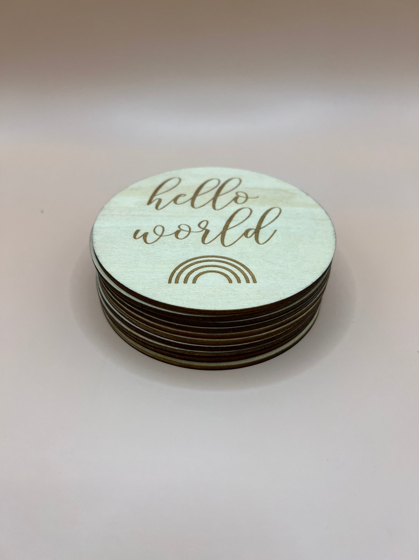 Wooden Milestone Disk - Hello World Rainbow