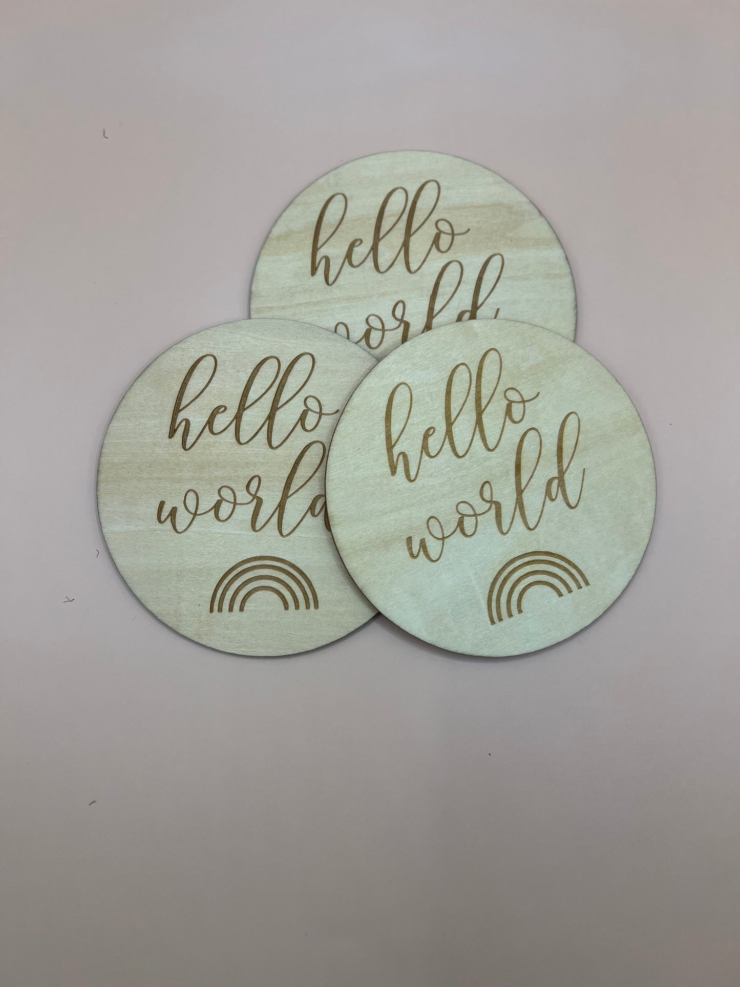 Wooden Milestone Disk - Hello World Rainbow