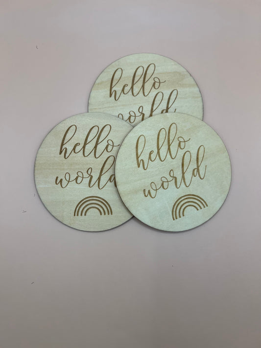 Wooden Milestone Disk - Hello World Rainbow