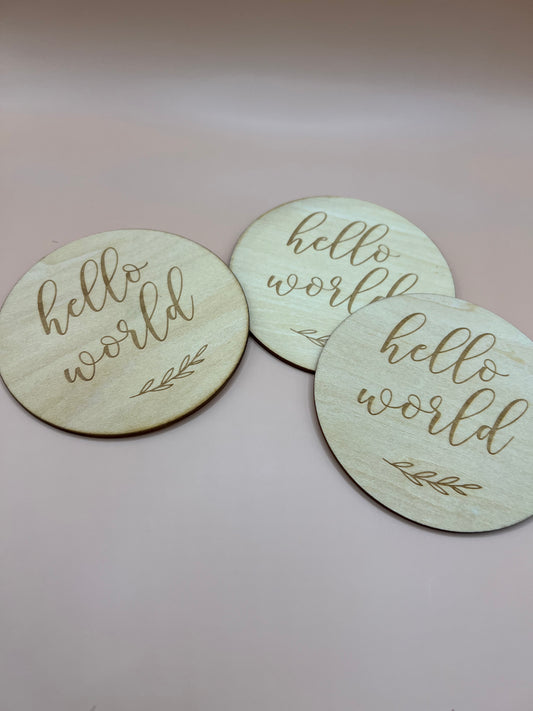 Wooden Milestone Disc - Hello World Floral